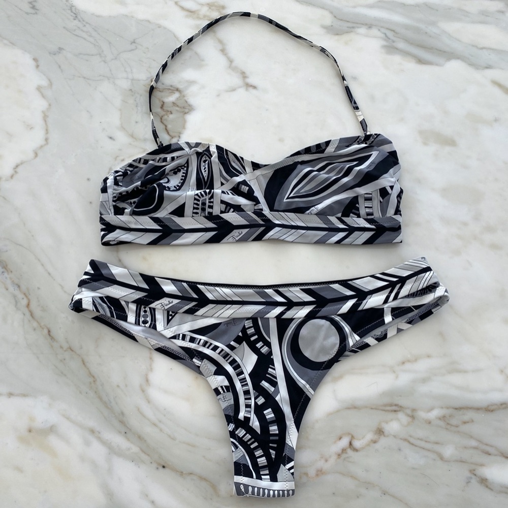 EMILIO PUCCI BLACK WHITE GRAY BIKINI SIZE IT 42 / US 8